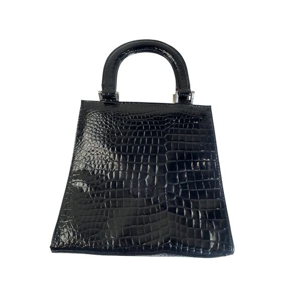 Black Patent Croc Embossed Mini Top‎ Handle Bag Classy Classic Quiet Luxury VTG - Picture 1 of 8